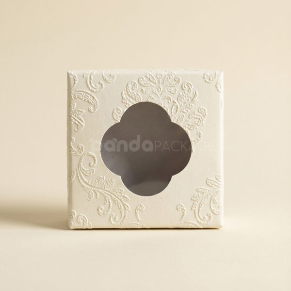 Square Embossed Paperboard Box with Decorative Window