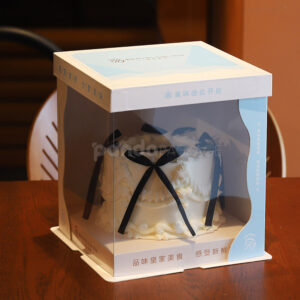 Pastel Blue Transparent Cake Box with Ribbon Handle