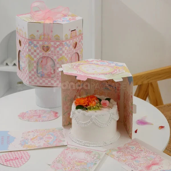 Pastel Castle-Shaped Tin Gift Box with Ribbon Handle