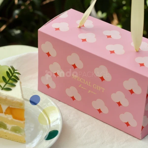 Pink Heart Cake Box with Ribbon Handle