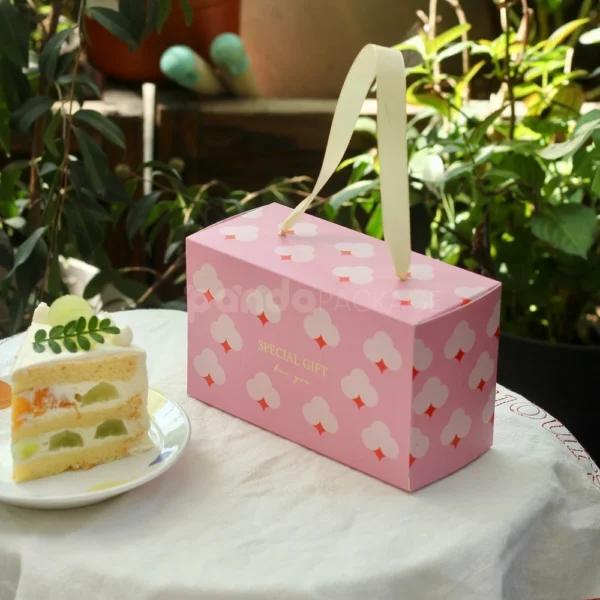 Pink Heart Cake Box with Ribbon Handle