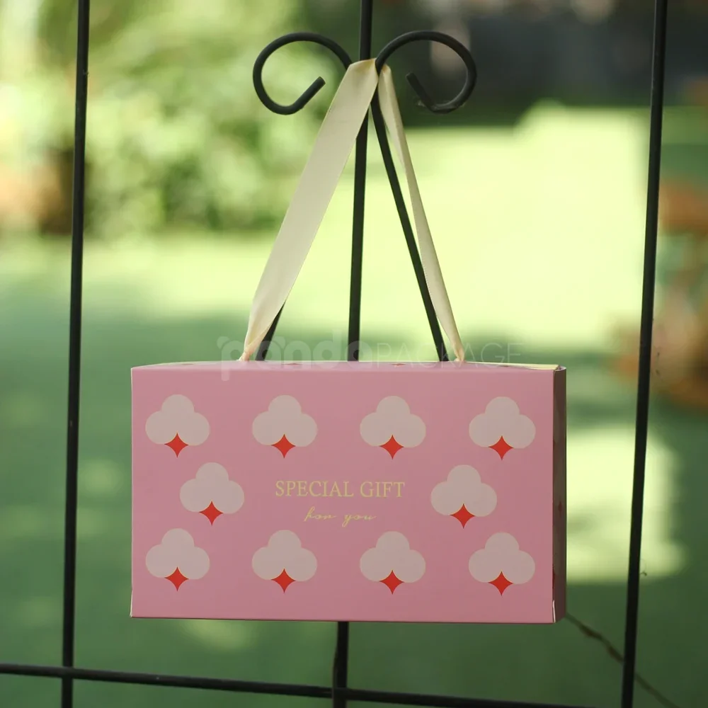 Pink Heart Cake Box with Ribbon Handle