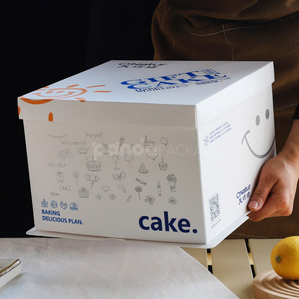 Playful Cartoon-Style Cake Box with Smiley Graphics