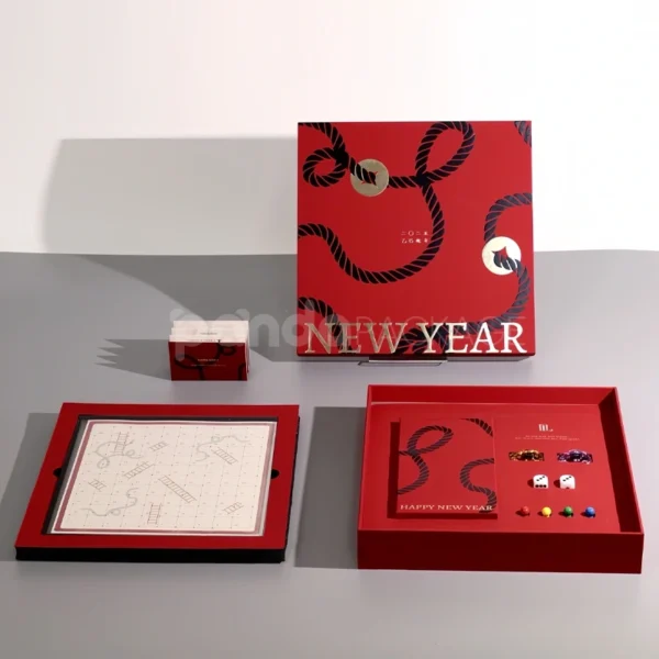 Festive Red Gift Box with New Year Themed Design