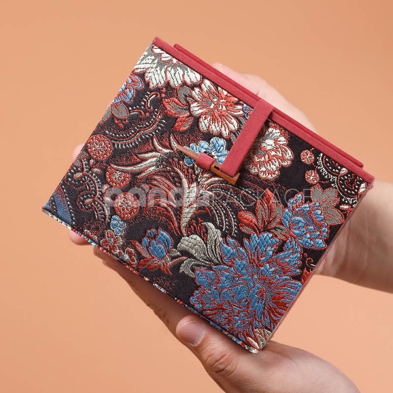 Oriental-Inspired Red Gift Box with Brocade Pattern and Velvet Interior