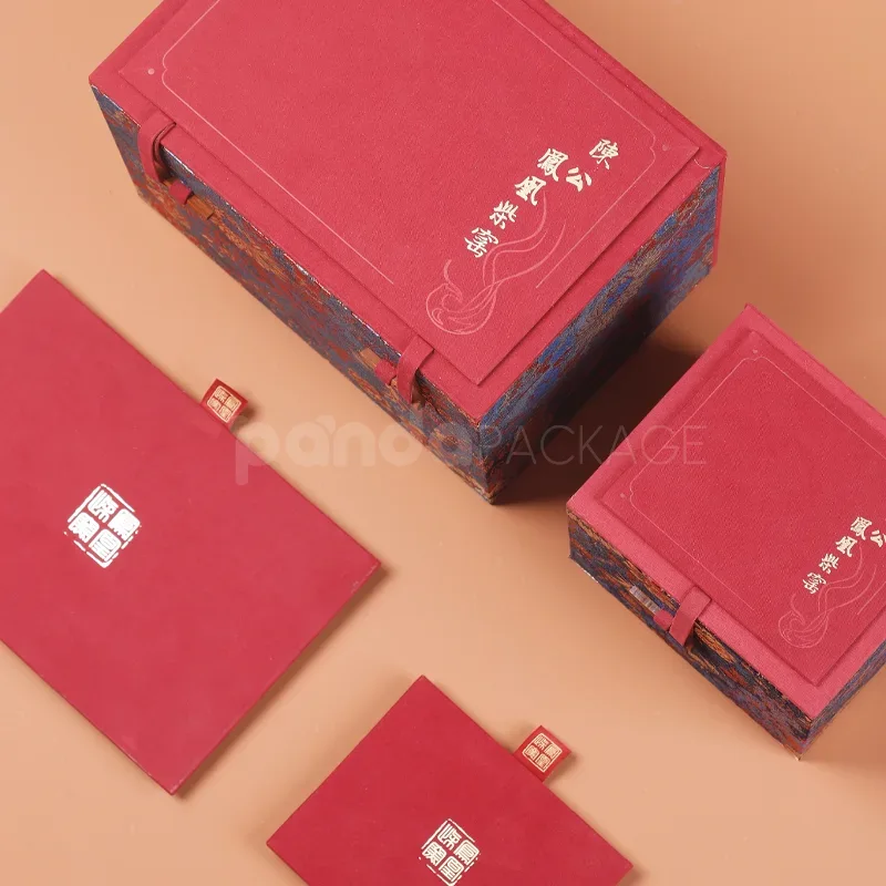 Oriental-Inspired Red Gift Box with Brocade Pattern and Velvet Interior
