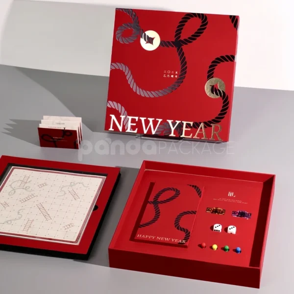 Festive Red Gift Box with New Year Themed Design