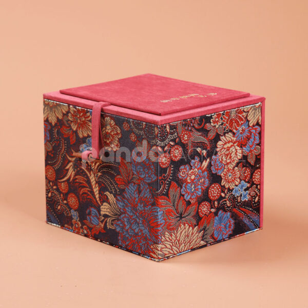 Oriental-Inspired Red Gift Box with Brocade Pattern and Velvet Interior