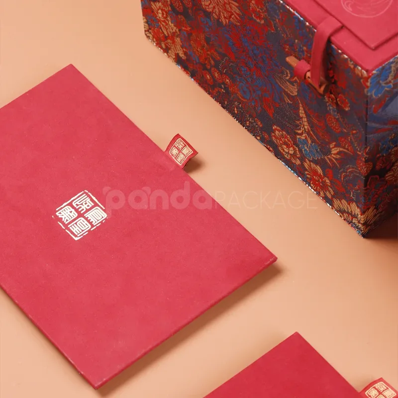Oriental-Inspired Red Gift Box with Brocade Pattern and Velvet Interior