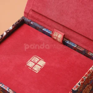 Oriental-Inspired Red Gift Box with Brocade Pattern and Velvet Interior