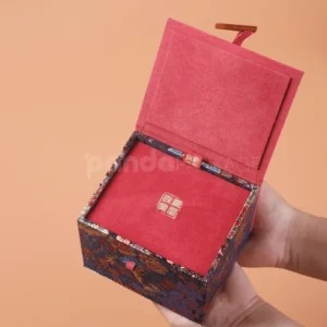Oriental-Inspired Red Gift Box with Brocade Pattern and Velvet Interior