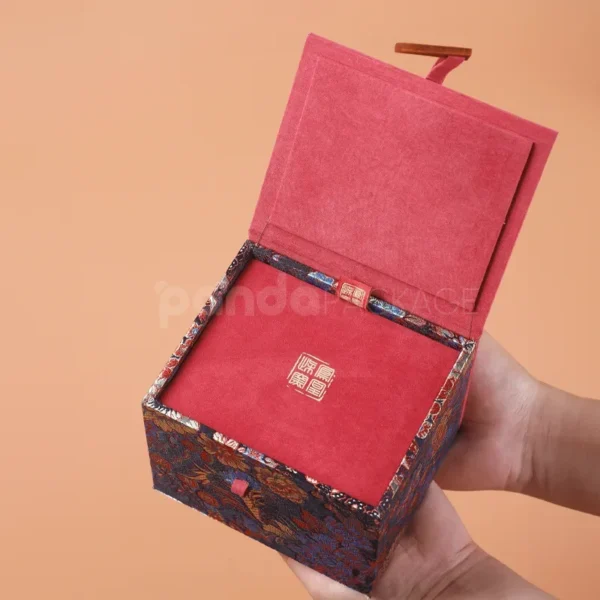 Oriental-Inspired Red Gift Box with Brocade Pattern and Velvet Interior