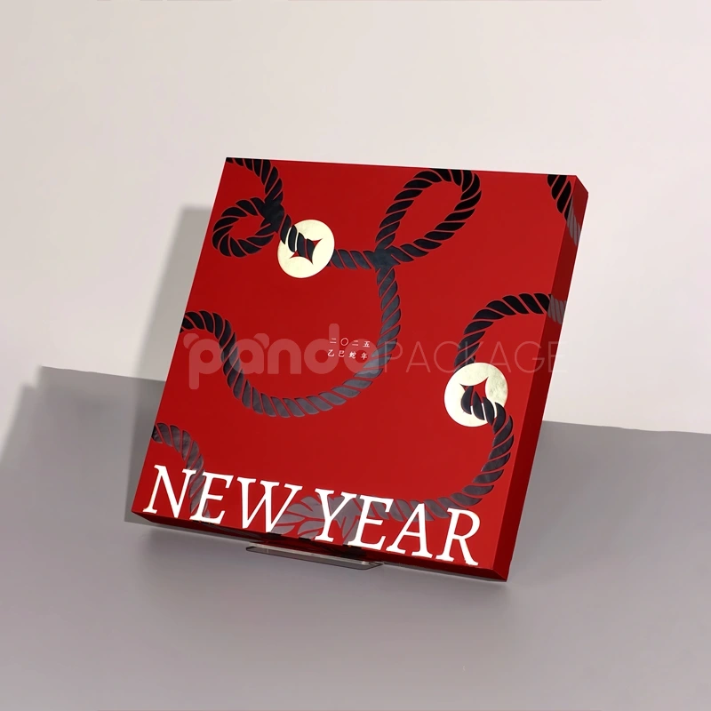 Festive Red Gift Box with New Year Themed Design