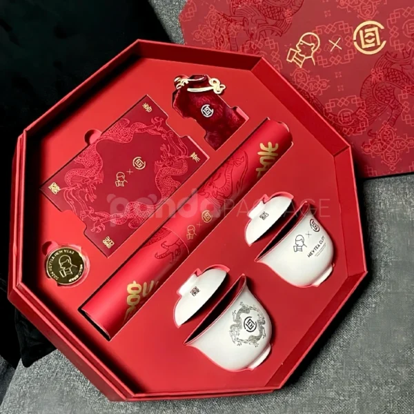 Traditional Red Octagonal Gift Box with Gold Foil Accents