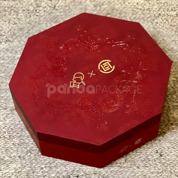 Traditional Red Octagonal Gift Box with Gold Foil Accents