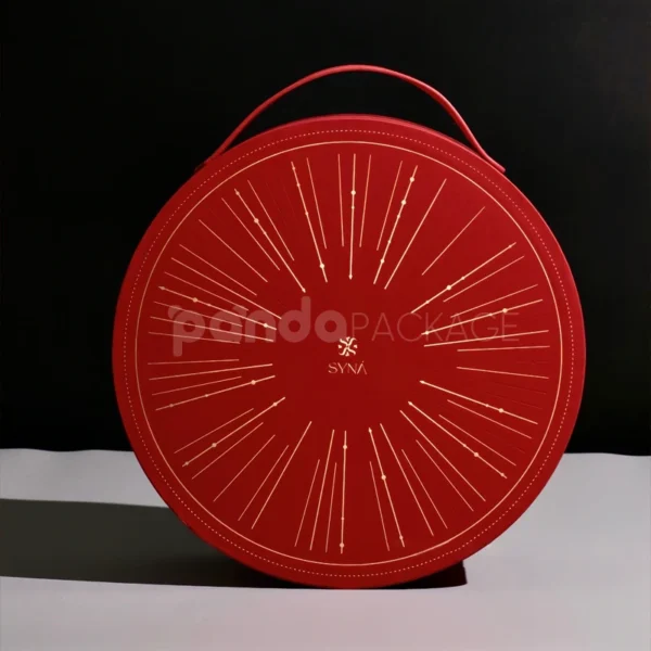 Red Round Gift Box with Handle – Tea & Ceramic Set Packaging