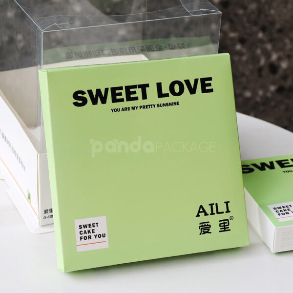 Sweet Love Green Cake Box with Transparent Walls and Ribbon