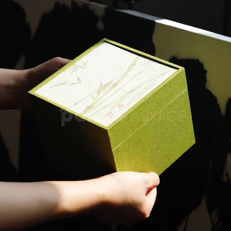 Oriental-Inspired Tea Cup Gift Box with Artistic Lid and Padded Insert