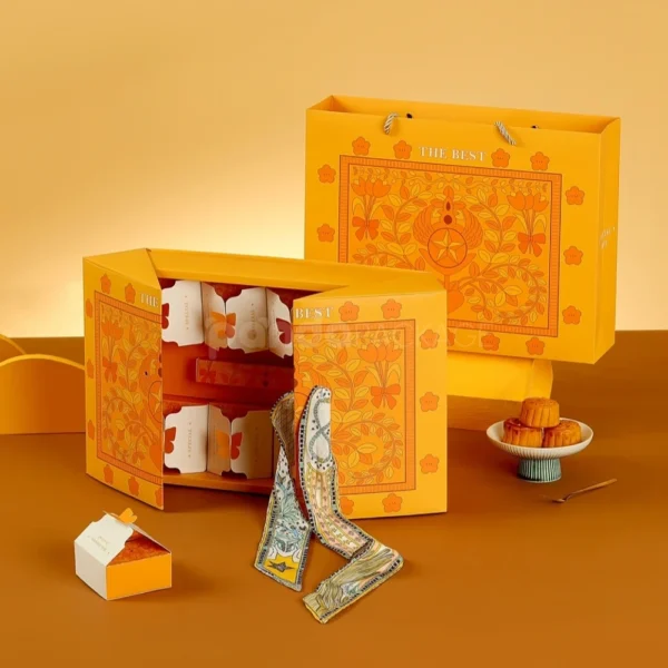 Vintage Orange Mooncake Gift Box with Decorative Ribbon