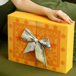 Vintage Orange Mooncake Gift Box with Decorative Ribbon