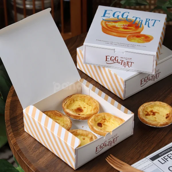 White Egg Tart Packaging Box with Cartoon Illustration