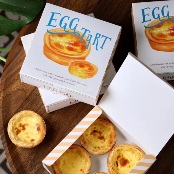 White Egg Tart Packaging Box with Cartoon Illustration