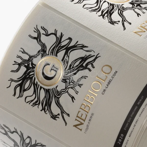 Elegant Metallic Wine Label Sticker with Root Emblem Design