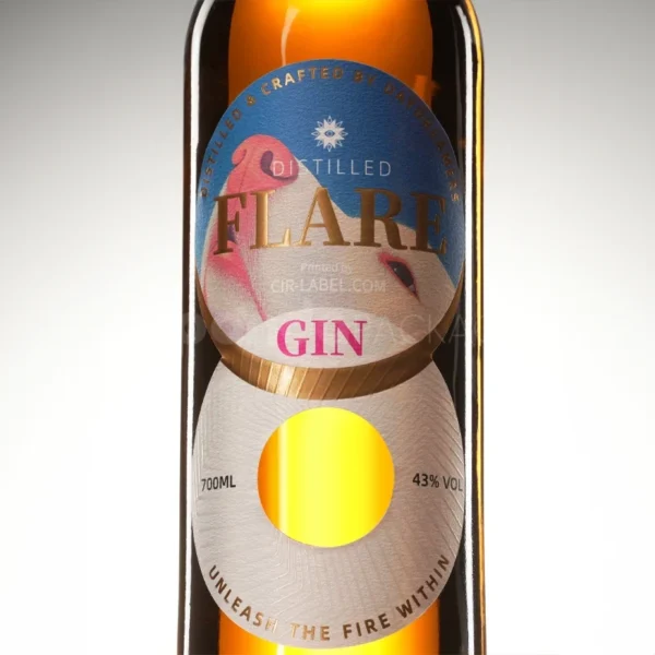 Playful Flamingo Gin Label Sticker with Gold Foil Accents