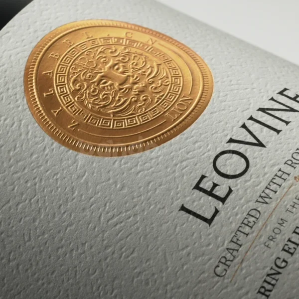 Minimalist Royal Wine Label Sticker with Embossed Gold Emblem