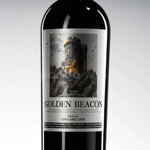 Golden Lighthouse Wine Label Sticker with Dramatic Foil Detailing