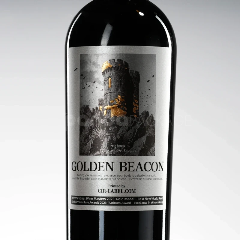 Golden Lighthouse Wine Label Sticker