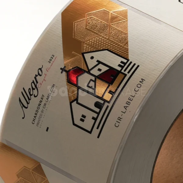 Modern Village Illustration Wine Label Sticker with Gold Foil Geometry