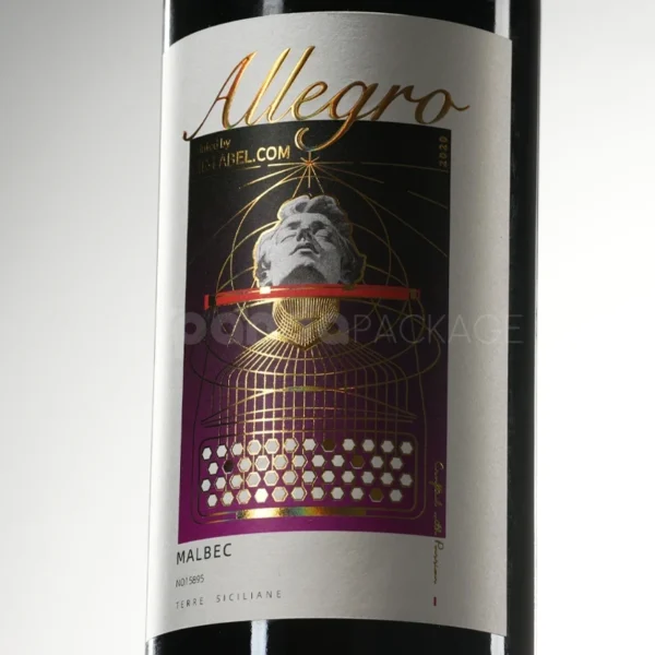 Modern Art-Inspired Wine Label Sticker with Sculptural Gold Foil Design