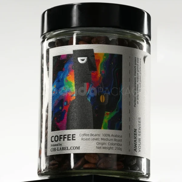 Modern Art Coffee Jar Label Sticker with Matte Texture