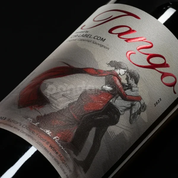 Romantic Tango Wine Label Sticker with Textured Finish - second image