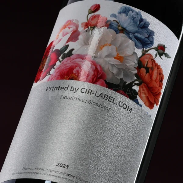Floral Art Wine Label Sticker with Elegant Textured Finish