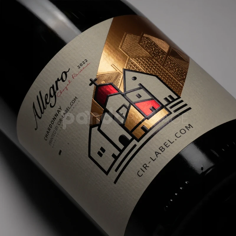 Modern Village Illustration Wine Label Sticker