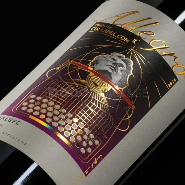 Modern Art-Inspired Wine Label Sticker with Sculptural Gold Foil Design