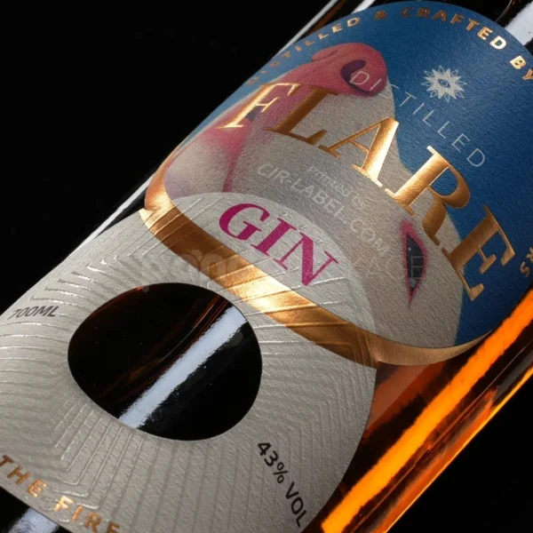 Playful Flamingo Gin Label Sticker with Gold Foil Accents