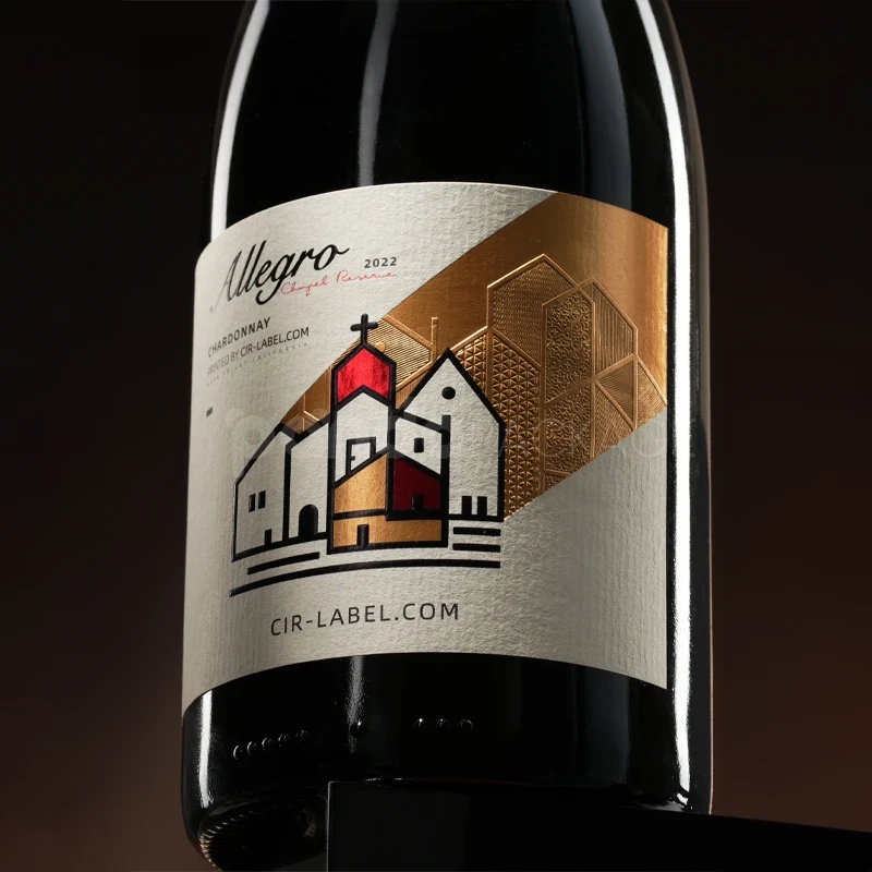 Modern Village Illustration Wine Label Sticker