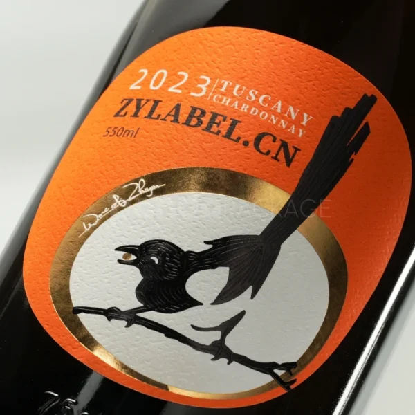 Colorful Silhouette Bird Wine Label Sticker with Foil Accent