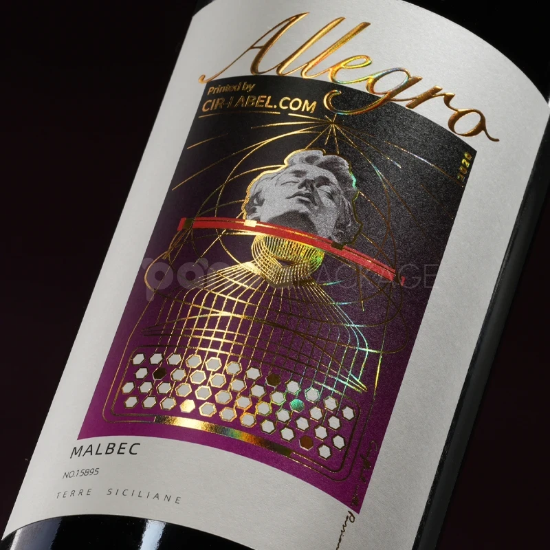 Wine Label Sticker with Sculptural Gold Foil Design