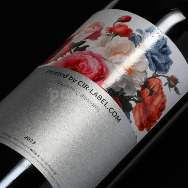 Floral Art Wine Label Sticker with Elegant Textured Finish