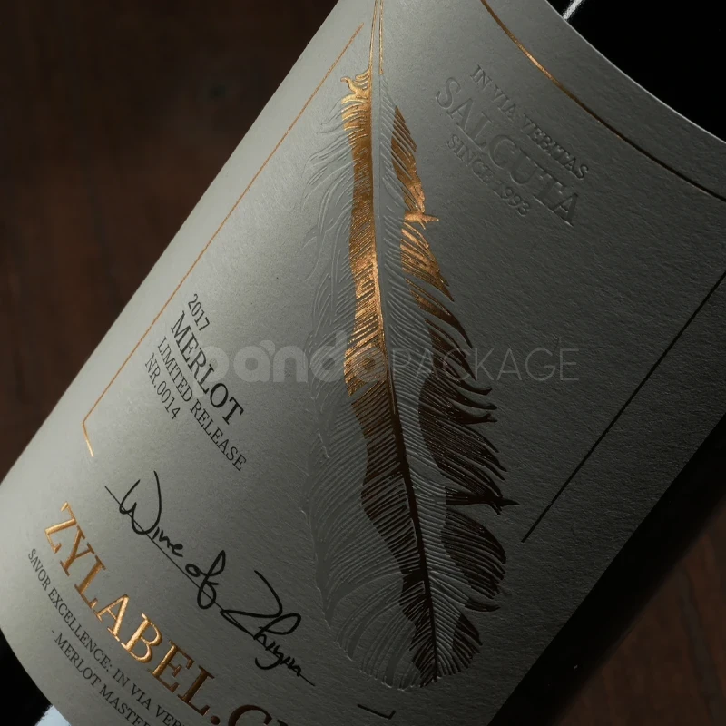Elegant Feather Wine Label Sticker