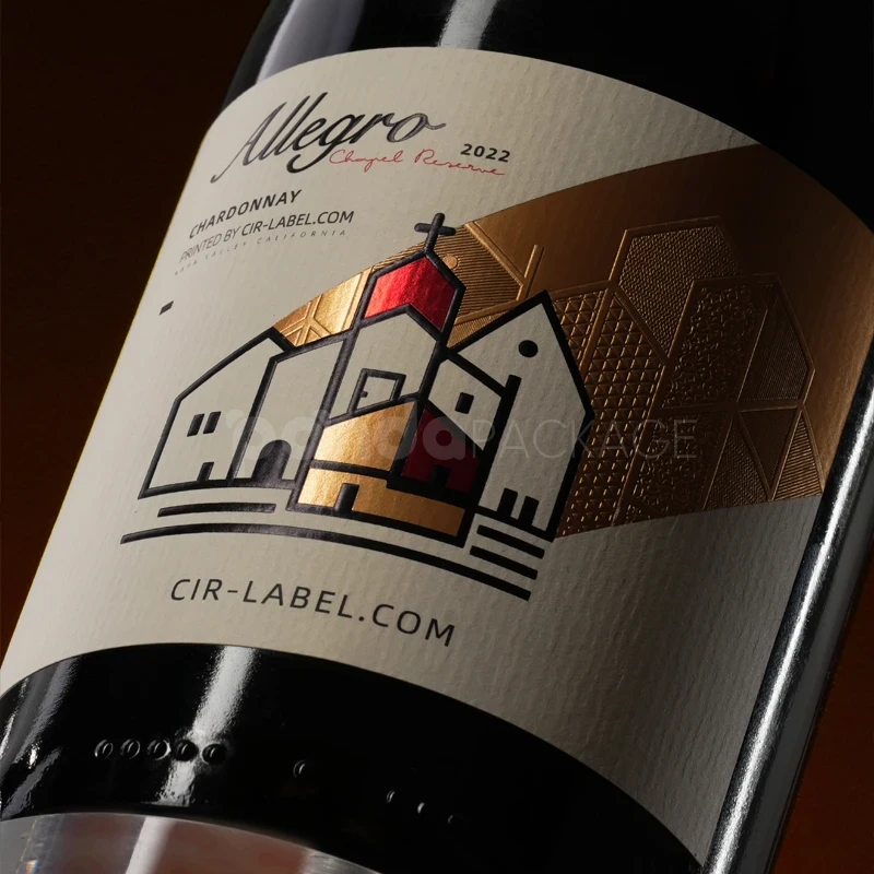 Modern Village Illustration Wine Label Sticker