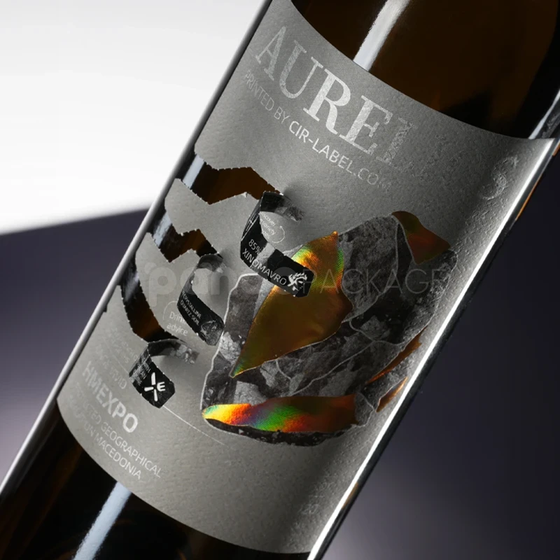 Label Sticker with Holographic Metallic Shard Design