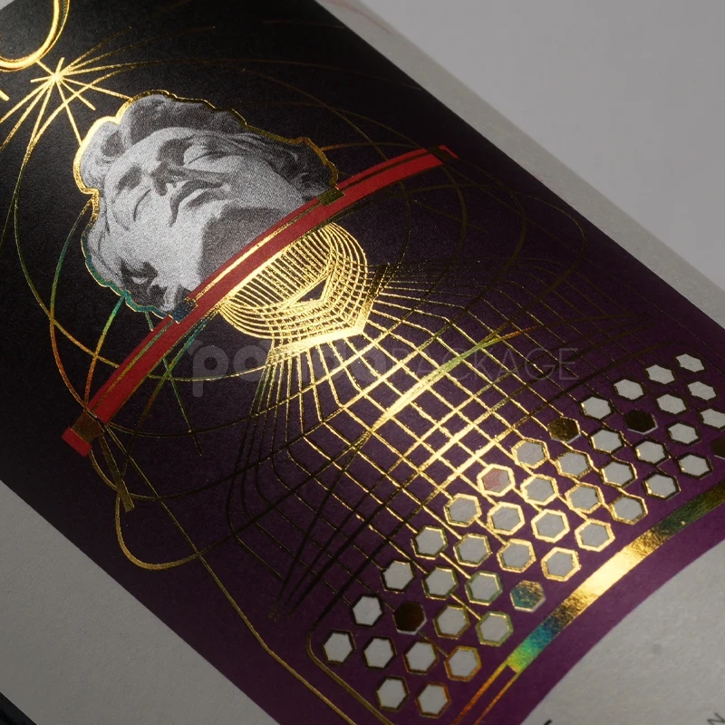 Wine Label Sticker with Sculptural Gold Foil Design