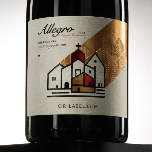 Modern Village Illustration Wine Label Sticker with Gold Foil Geometry