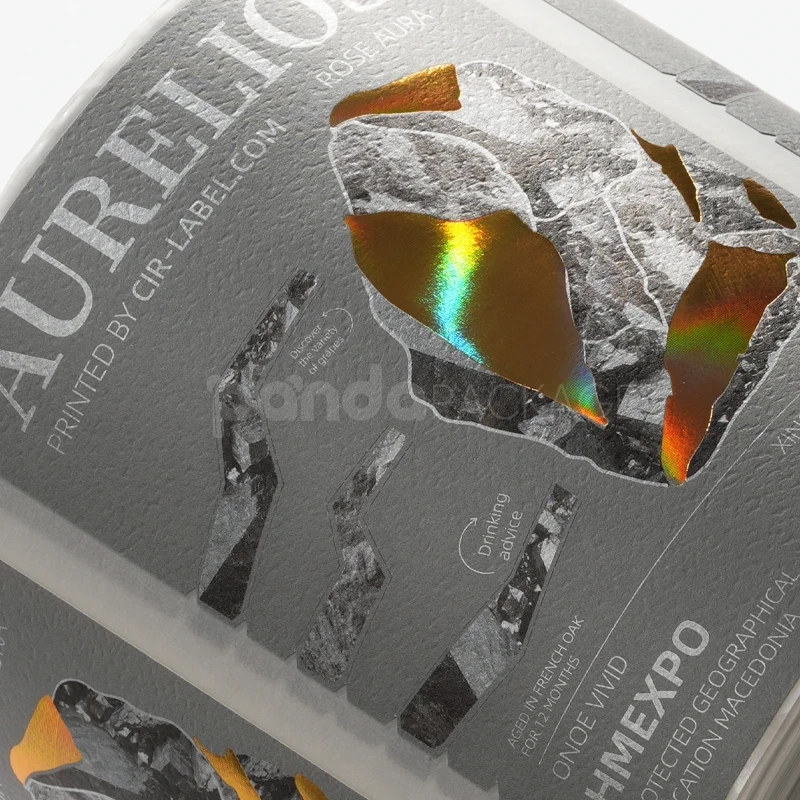 Label Sticker with Holographic Metallic Shard Design