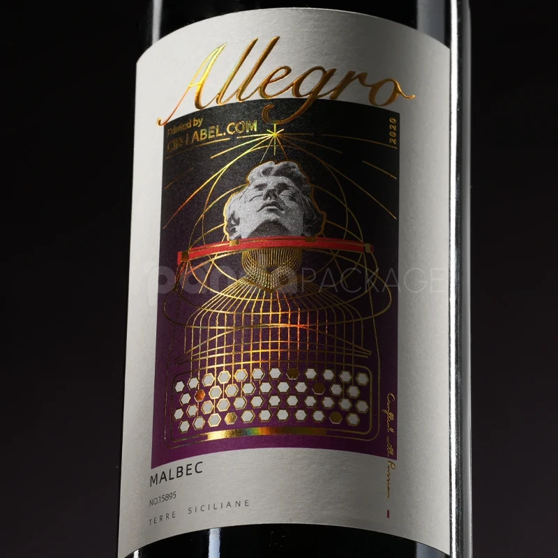 Wine Label Sticker with Sculptural Gold Foil Design